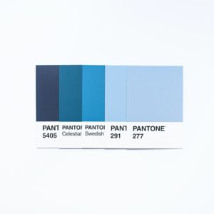 Image of Blue pantone paint sample cards